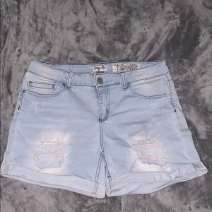 ripped indigo rein light wash shorts